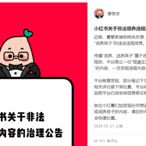 小红书回应平台可领养孩子：已清理！已将举报信息移交相关部门 ...
