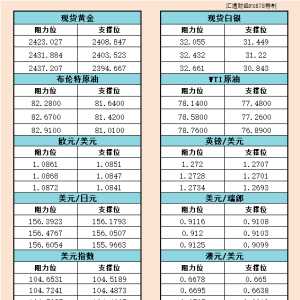 5月22日欧市支撑阻力：金银原油+美元指数等六大货币对