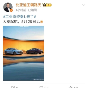 比亚迪秦L将于5月28日上市，定位中级轿车