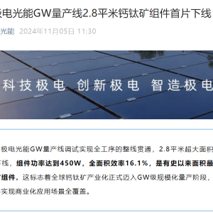 全球面积最大、功率最高的GW量产线钙钛矿组件首片下线
