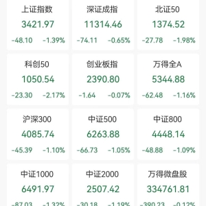 A股收评：三大指数集体下跌，沪指跌1.39%北证50跌1.98%！医药板块逆市走高，近3800股 ...