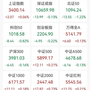 A股收评：指数冲高回落，沪指涨0.06%创指跌0.22%北证50跌1.22%，农业粮食板块爆发！超 ...
