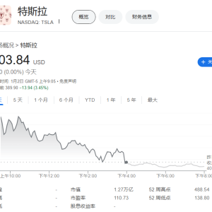 特斯拉四季度交付低于预期 股价盘前下跌