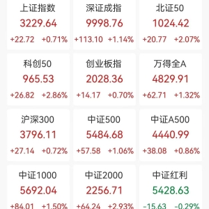A股收评：尾盘拉升！三大指数集体上涨，沪指涨0.71%创业板指涨0.7%，北证50涨超2%，半 ...
