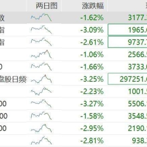 A股主要指数午后跌幅进一步扩大，创业板指跌超3%，沪指跌1.6%至3177点，深证成指跌2.6 ...