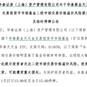 出现较大幅度溢价，9只货币型ETF午后集体停牌