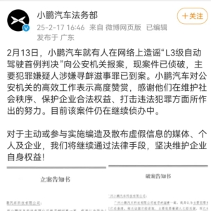 小鹏汽车：涉寻衅滋事罪，造谣者已到案！