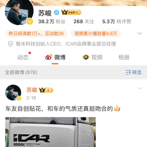 iCAR品牌换帅？苏峻升任事业部总经理  “互联网+理工男”能否实现百万年销目标？ ...