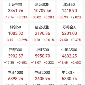 A股收评：三大指数集体上涨，沪指涨0.53%创指涨0.01%北证50涨2.82%，工程机械、6G概念 ...