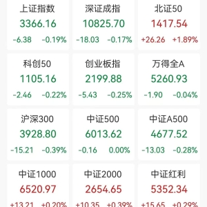 A股收评：三大指数集体调整，创指跌0.25%北证50逆势涨1.89%，培育钻石、医药商业板块 ...
