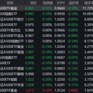 市场早盘震荡调整，中证A500指数下跌0.21%，6只中证A500相关ETF成交额超10亿元 ...