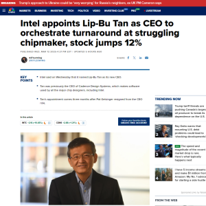 895亿美元芯片巨头选出新CEO，股价大涨超10%！美国四大半导体巨头，如今CEO都是华人 ...