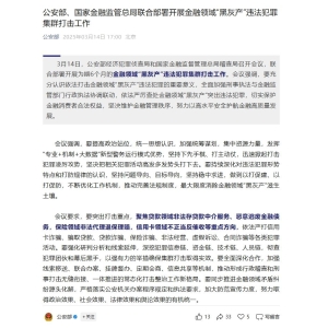 公安部、国家金融监管总局联合部署开展金融领域“黑灰产”违法犯罪集群打击工作 ...