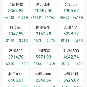 A股收评：三大指数跌逾1%，创指跌超2%北证50跌超4%均3连跌，海工装备板块逆市走高！近 ...