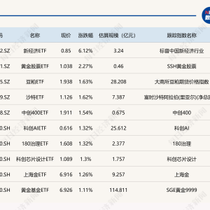 ETF今日收评 | 新经济ETF涨超6%，黄金股票ETF涨超2%，多只美股相关ETF跌超4% ...