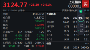 A股强势反弹，沪指半日收涨0.91%