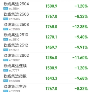 全线大跌 集运指数承压运行