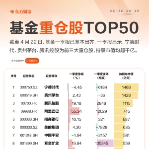 基金一季报出炉！公募重仓股TOP50一览