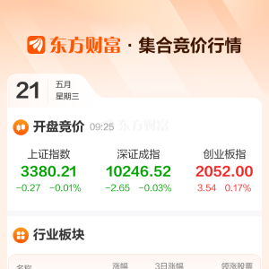 05月21日早间集合竞价 丽人丽妆5连板