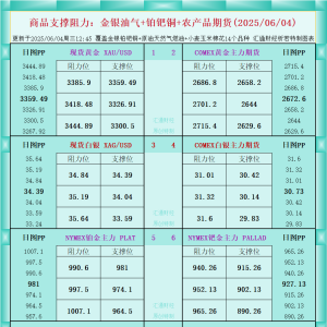 一张图看商品支撑阻力：金银油气+铂钯铜农产品期货(2025年6月4日) ...