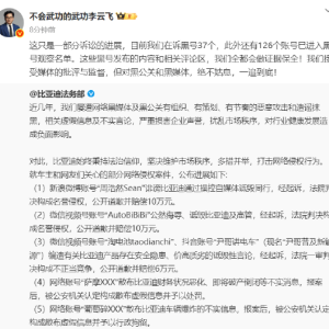 比亚迪公关总经理李云飞：在诉黑号37个，已有126个账号进入黑号观察名单，对黑公关和 ...