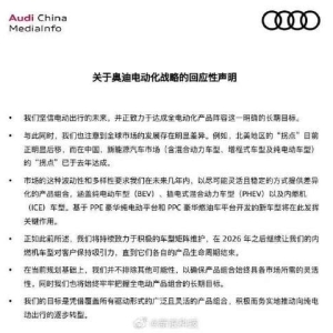 消息称奥迪正式放弃原定于2033年实现全面电动化的计划！奥迪回应：持续致力于积极的车 ...