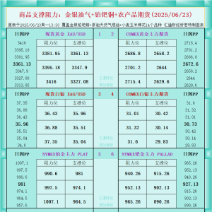 一张图看商品支撑阻力：金银油气+铂钯铜农产品期货(2025年6月23日) ...