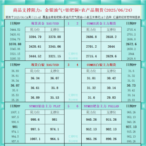 一张图看商品支撑阻力：金银油气+铂钯铜农产品期货(2025年6月24日) ...