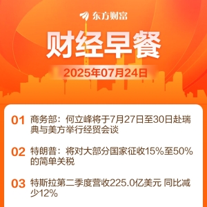 东方财富财经早餐 7月24日周四