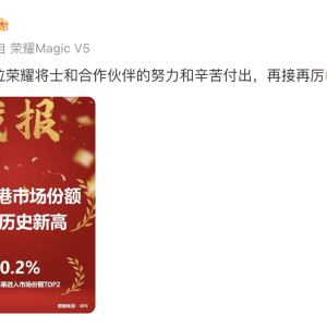 荣耀6月香港市场份额20.2%破历史新高，首超苹果进入TOP2