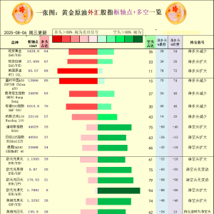 一张图：2025年8月6日黄金原油外汇股指“枢纽点+多空持仓信号”一览 ...