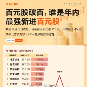 百元股破百 谁是年内最强新进百元股？
