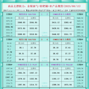 一张图看商品支撑阻力：金银油气+铂钯铜农产品期货(2025年8月13日) ...