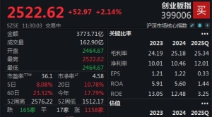 A股低开高走，创业板指半日大涨2.14%
