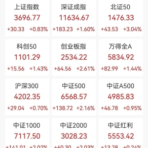 A股收评：三大指数上涨，沪指盘中突破3700点，创业板指涨2.61%北证50涨3.04%，液冷、P ...