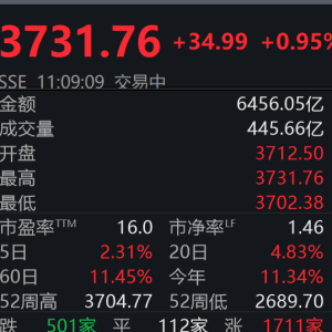 3731.76！刚刚，上证指数突破10年高点，A股总成交额达1.6万亿元 ...