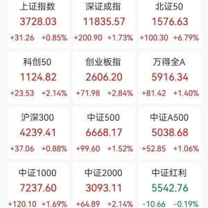 A股收评：三大指数高开高走集体上涨，沪指盘中创10年新高，创业板指涨2.84%北证50涨6. ...