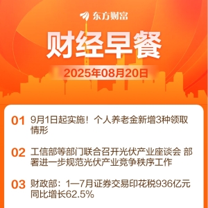 东方财富财经早餐 8月20日周三