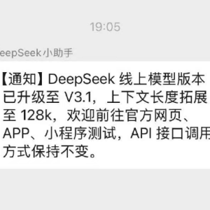 DeepSeek线上模型版本升级至V3.1 上下文长度扩展至128k