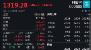 A股高位震荡，科创50指数半日涨3.67%