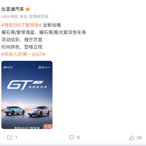 比亚迪海豹06GT智驾版新增两款双色车身