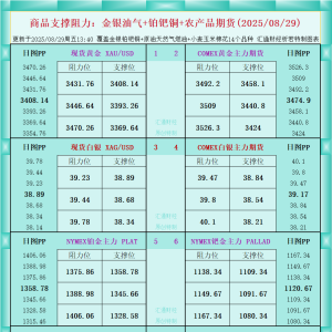 一张图看商品支撑阻力：金银油气+铂钯铜农产品期货(2025年8月29日) ...