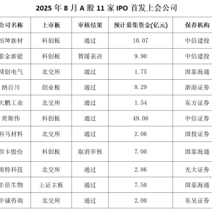 IPO月报｜8月A股首发上会公司创去年2月以来新高 港股市场“打新”赚钱效应骤升 ...