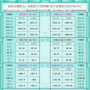 一张图看商品支撑阻力：金银油气+铂钯铜农产品期货(2025年9月1日) ...