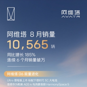 阿维塔8月销量10565辆，连续六个月销量过万