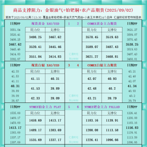 一张图看商品支撑阻力：金银油气+铂钯铜农产品期货(2025年9月2日) ...