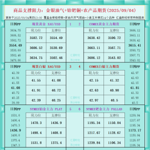 一张图看商品支撑阻力：金银油气+铂钯铜农产品期货(2025年9月4日) ...
