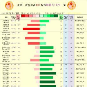 一张图：2025年9月8日黄金原油外汇股指“枢纽点+多空持仓信号”一览 ...