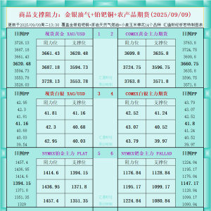 一张图看商品支撑阻力：金银油气+铂钯铜农产品期货(2025年9月9日) ...