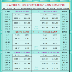 一张图看商品支撑阻力：金银油气+铂钯铜农产品期货(2025年9月10日) ...
